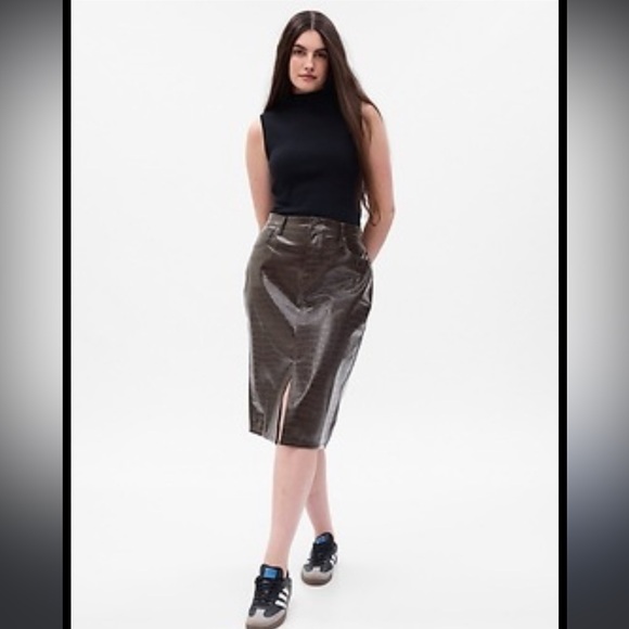 Brown faux leather pencil midi skirt - Picture 2 of 3